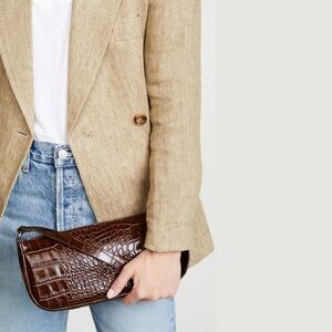 New BY FAR Rachel Nutella Croco Embossed Shoulder Bag